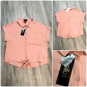 Nwt Papillon Tie Front Button Down Shirt with Cuffed Sleeves. 100% Cotton.